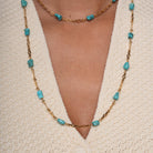 Retro 1940's Nugget Turquoise & 18 Karat Gold Long Station Necklace