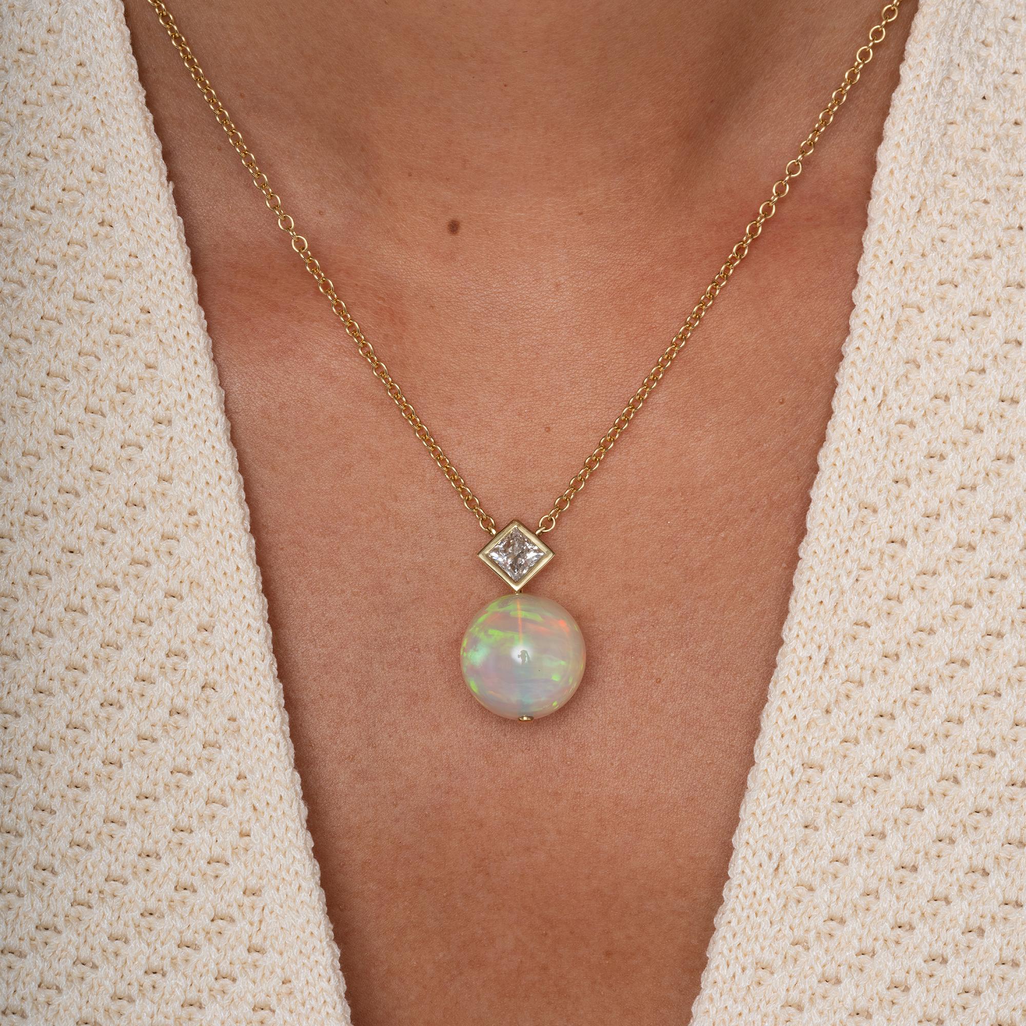 Modernist 21 Carat Opal Orb Diamond Sphere Pendant Necklace