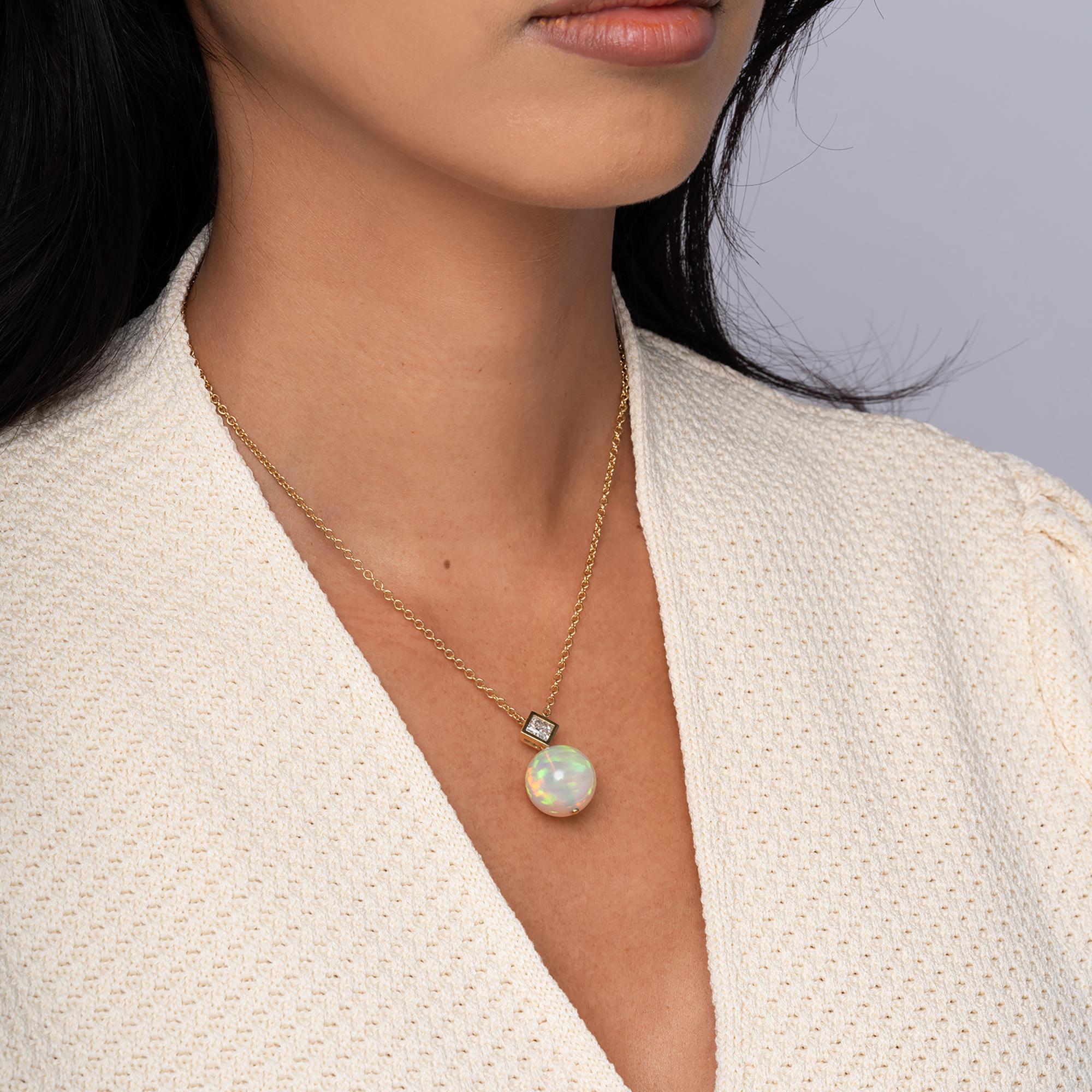 Modernist 21 Carat Opal Orb Diamond Sphere Pendant Necklace