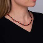 Antique Art Deco Coral and Onyx Beads Necklace And Bracelet Set