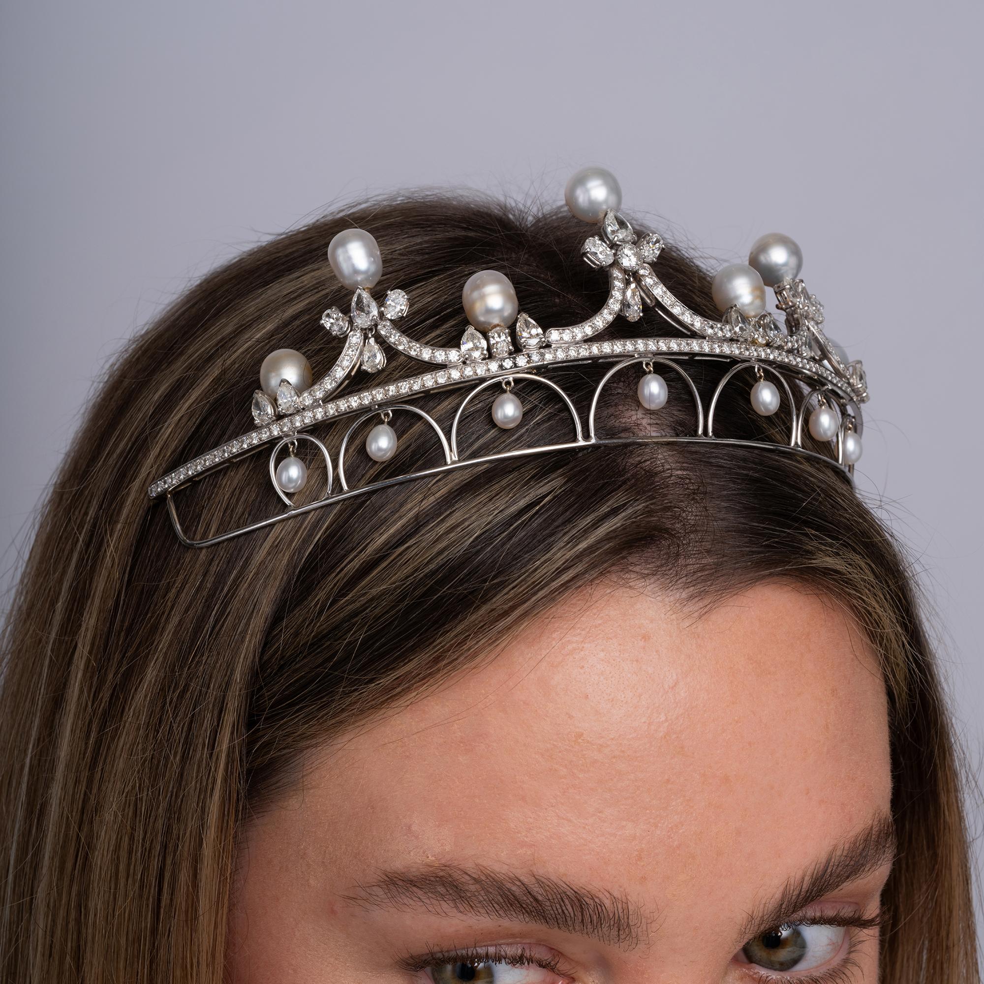 Antique Belle Epoque Style 15 Carat Diamond Pearl and Platinum Tiara