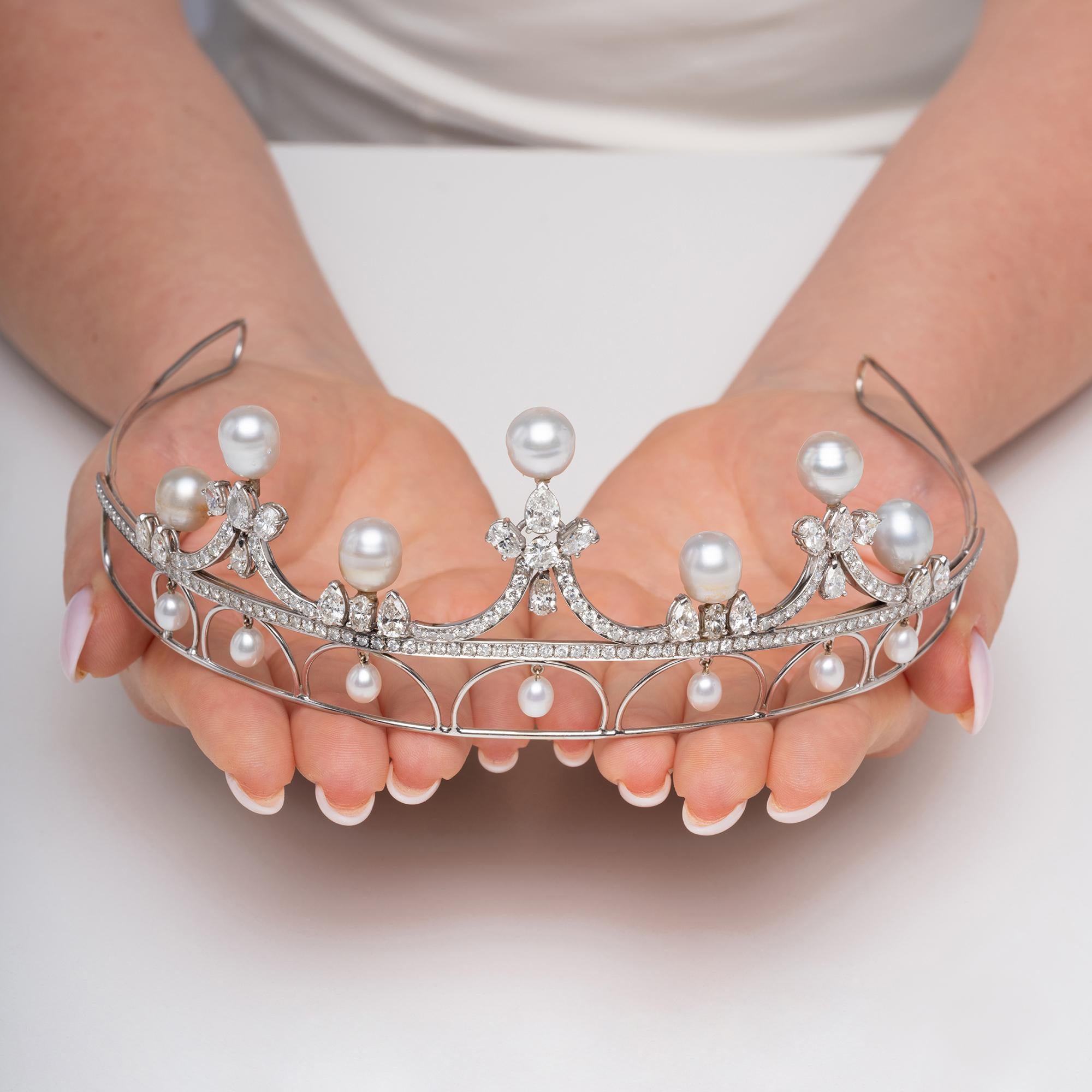 Antique Belle Epoque Style 15 Carat Diamond Pearl and Platinum Tiara