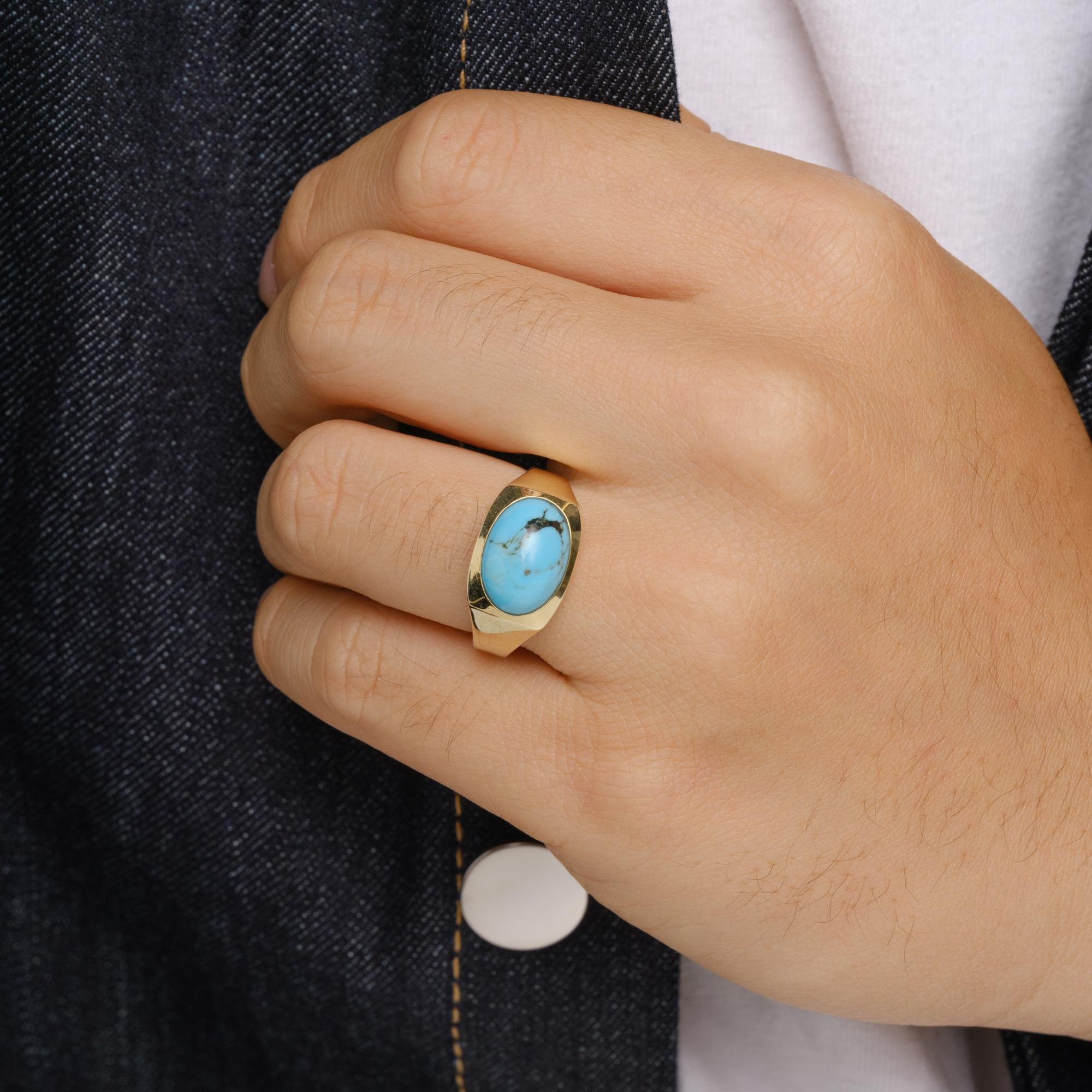 Vintage 1970s Men's Turquoise & 14k Gold Ring