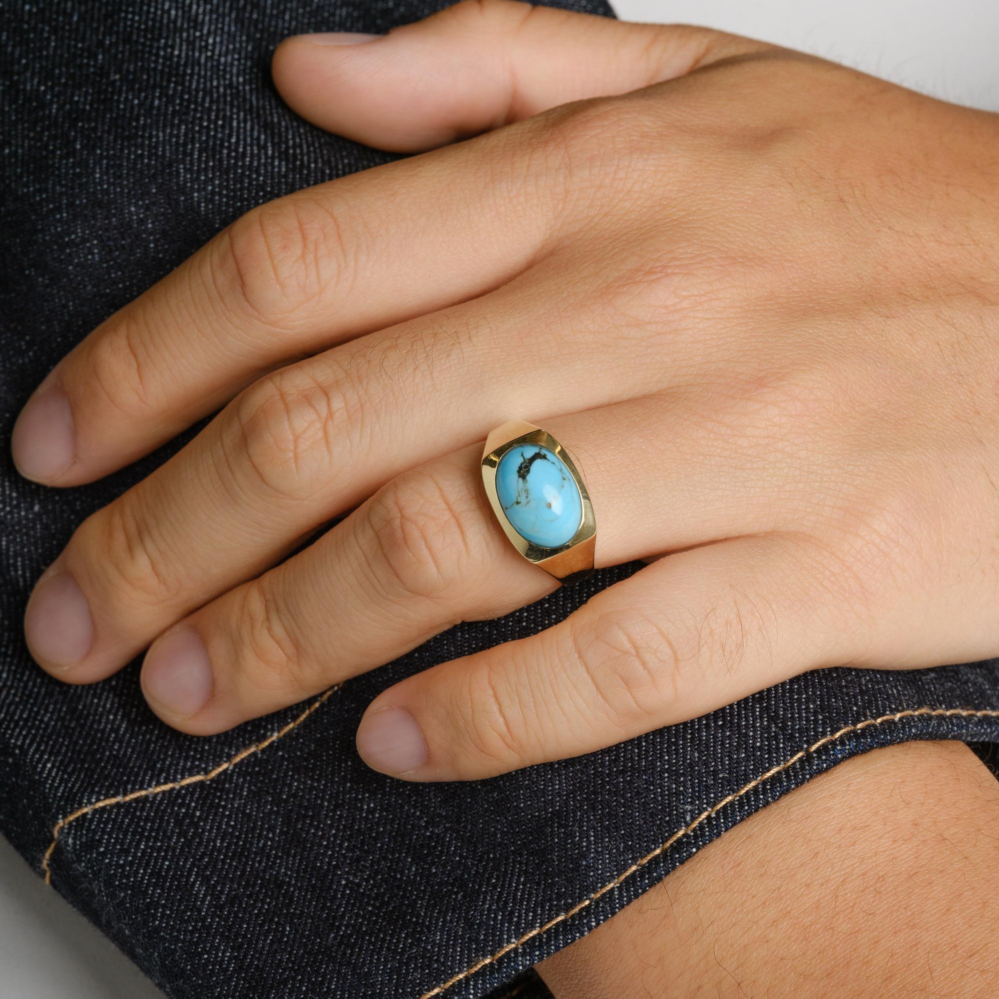 Vintage 1970s Men's Turquoise & 14k Gold Ring