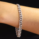 Designer Diamond 14k White Gold Cuban Link Bracelet