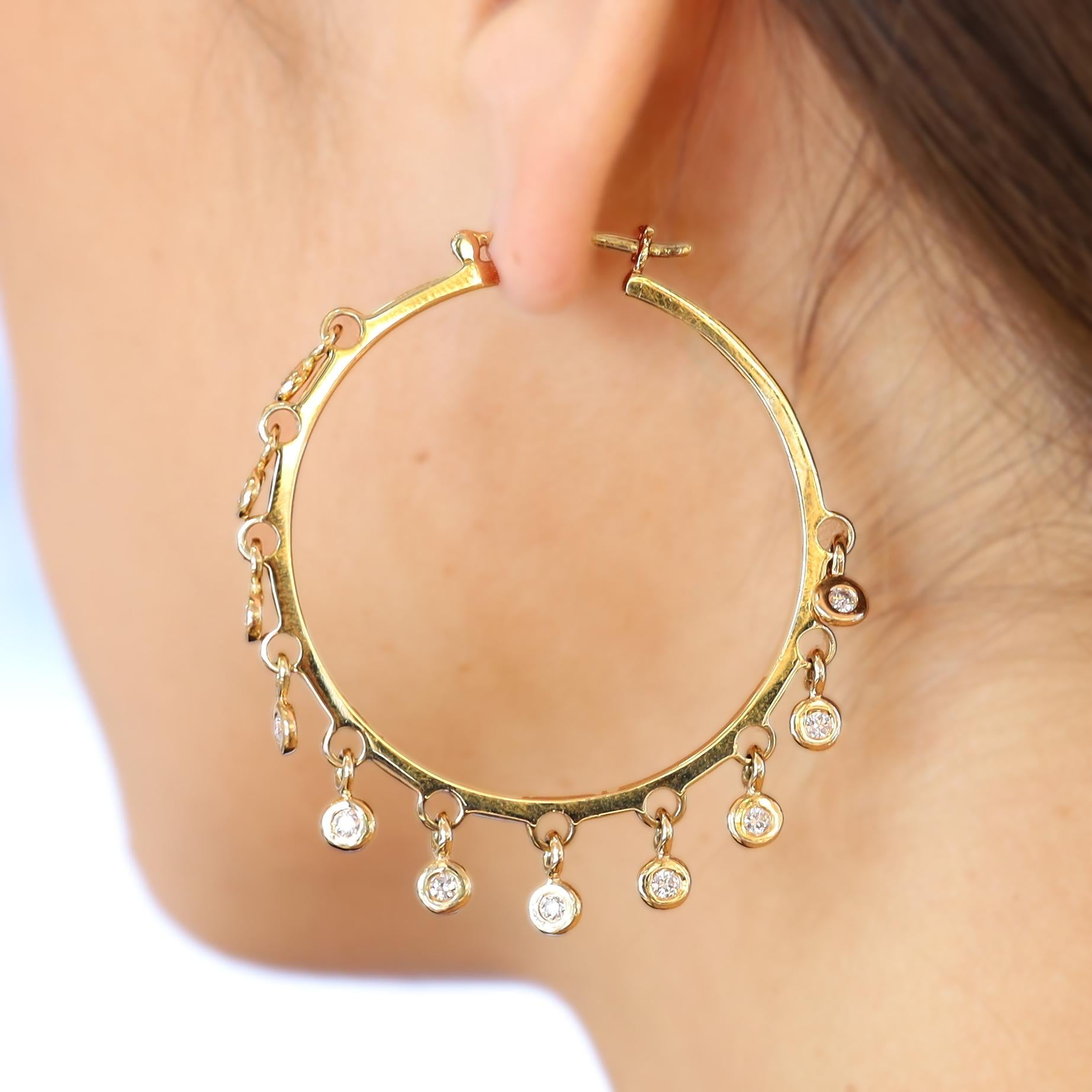 Designer Sonia B Diamond Dangle 14k Gold Hoop Earrings