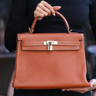 Hermès 2004 Kelly 28 Taurillion Clemence & Gold Satchel