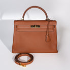 Hermès 2004 Kelly 28 Taurillion Clemence & Gold Satchel