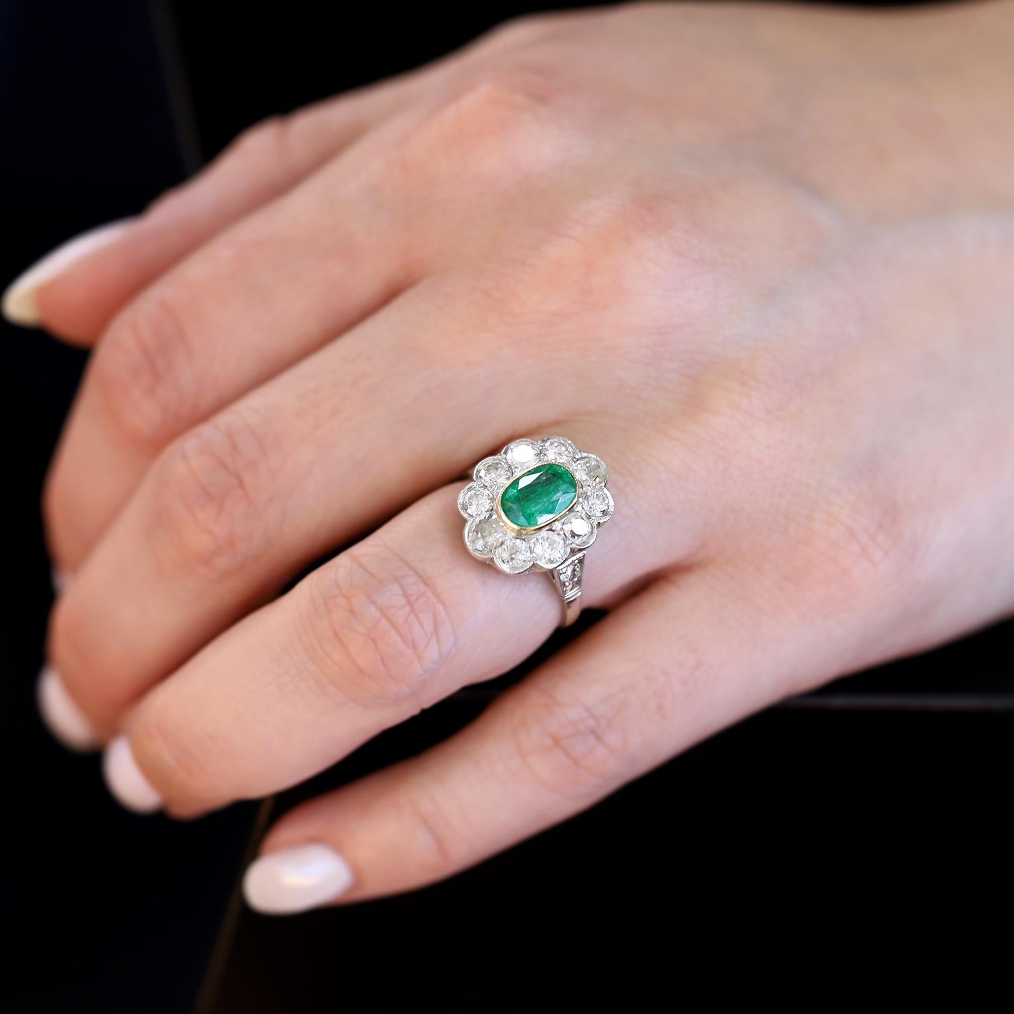 RDY 2.5 Carat Colombian Emerald and Diamond Halo Platinum Engagement Ring