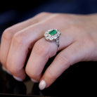 RDY 2.5 Carat Colombian Emerald and Diamond Halo Platinum Engagement Ring