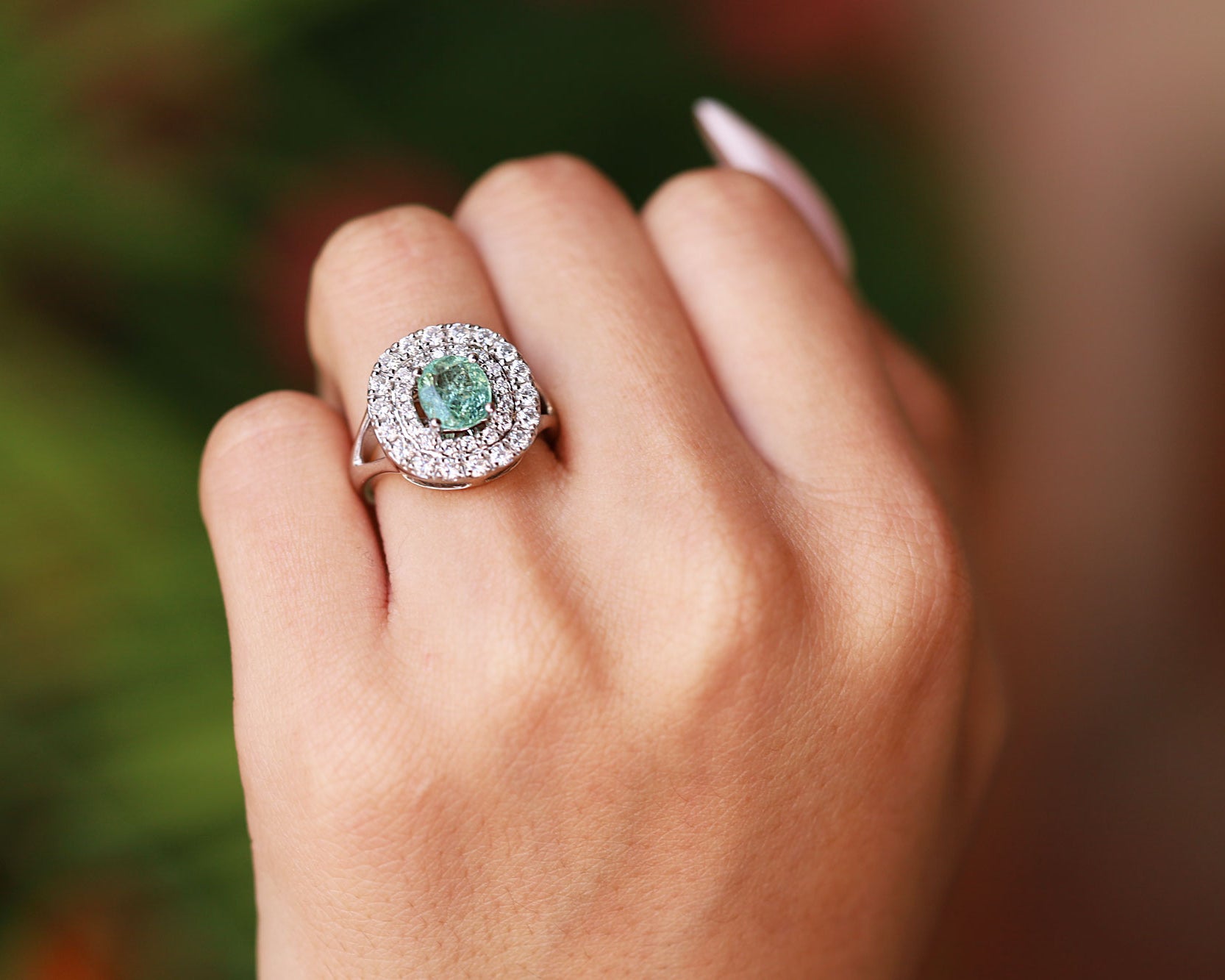 New Certified Paraiba Tourmaline Double Diamond Halo Engagement Ring