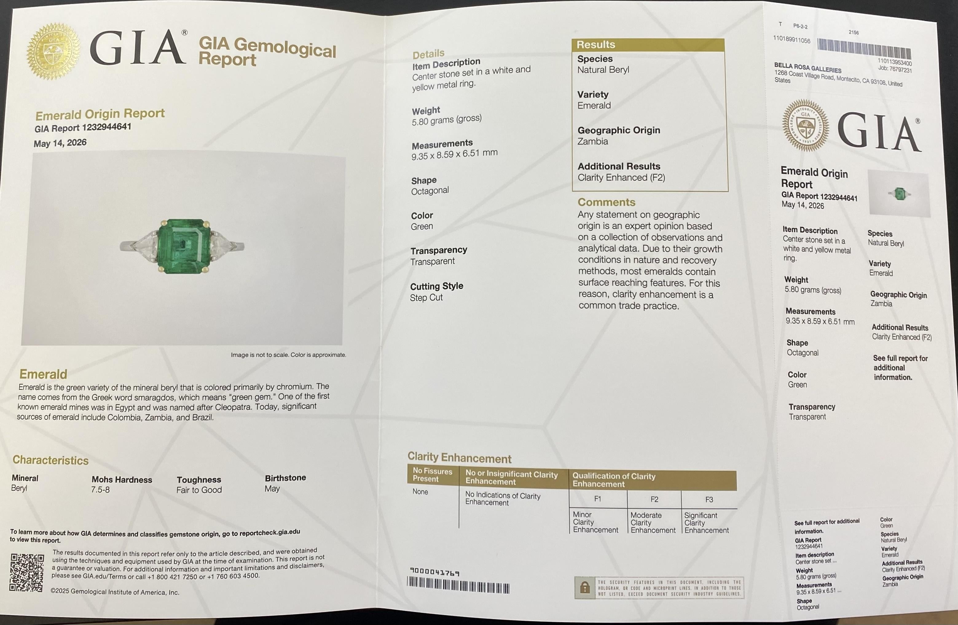 Art Deco Revival GIA Certified 3.93ct Emerald & Diamond Trinity Ring