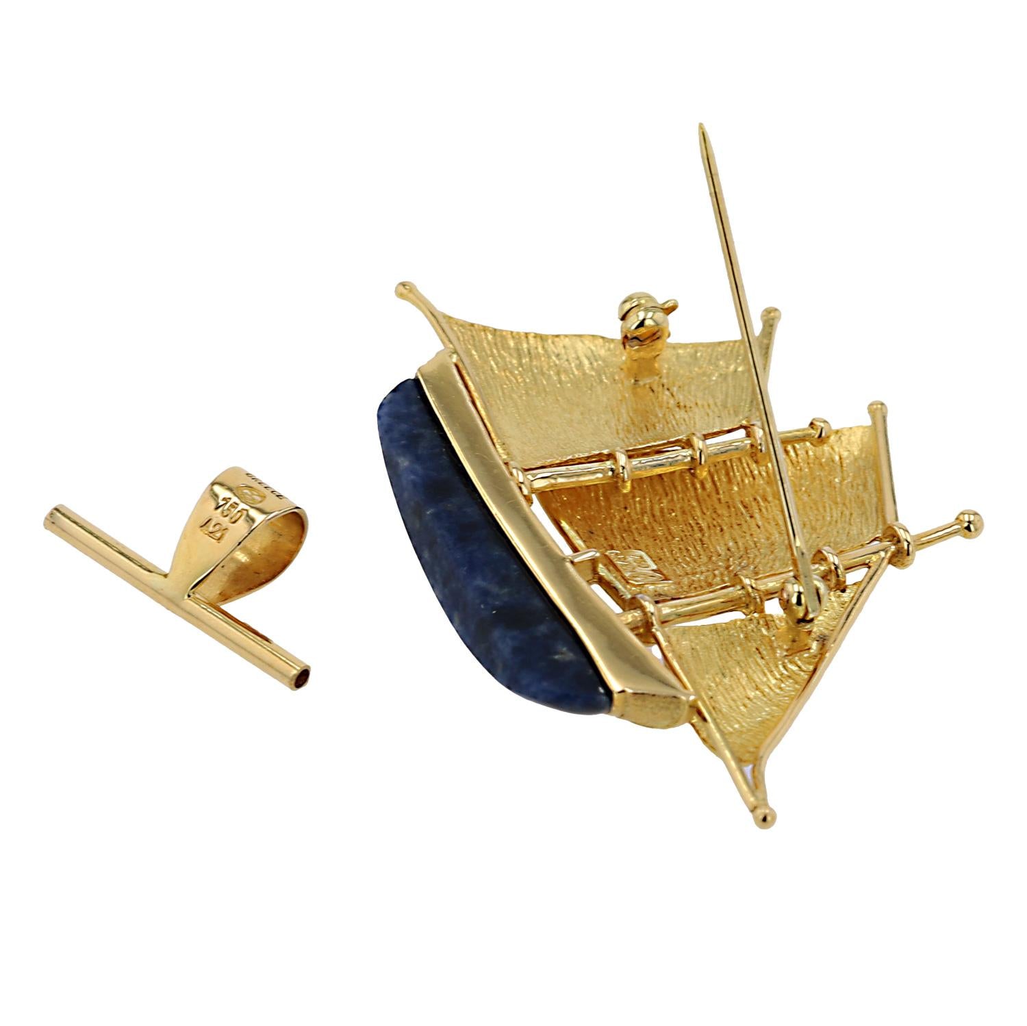 Vintage Lalaounis 18k Gold Sailboat Pin & Pendant Onassis Yacht