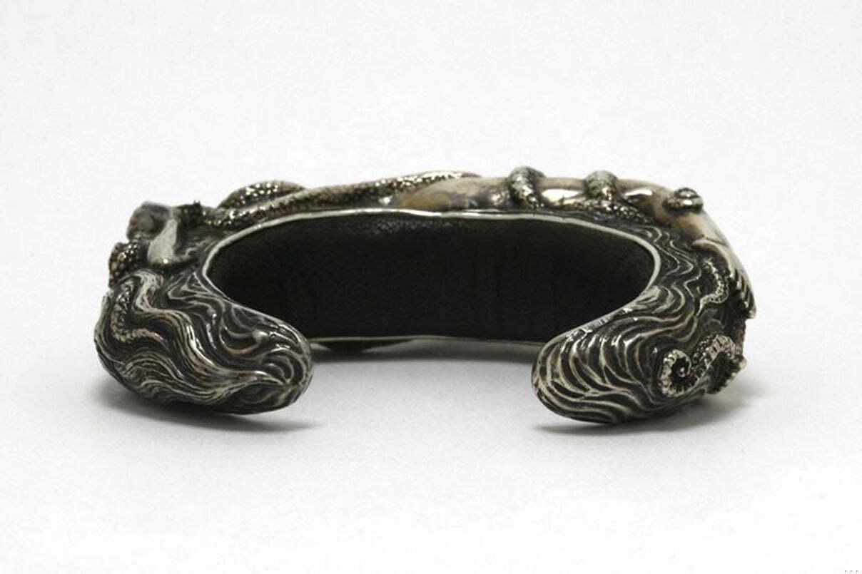 Octopus & Nude Woman Silver Cuff Bracelet Japanese Shunga Erotica Statement