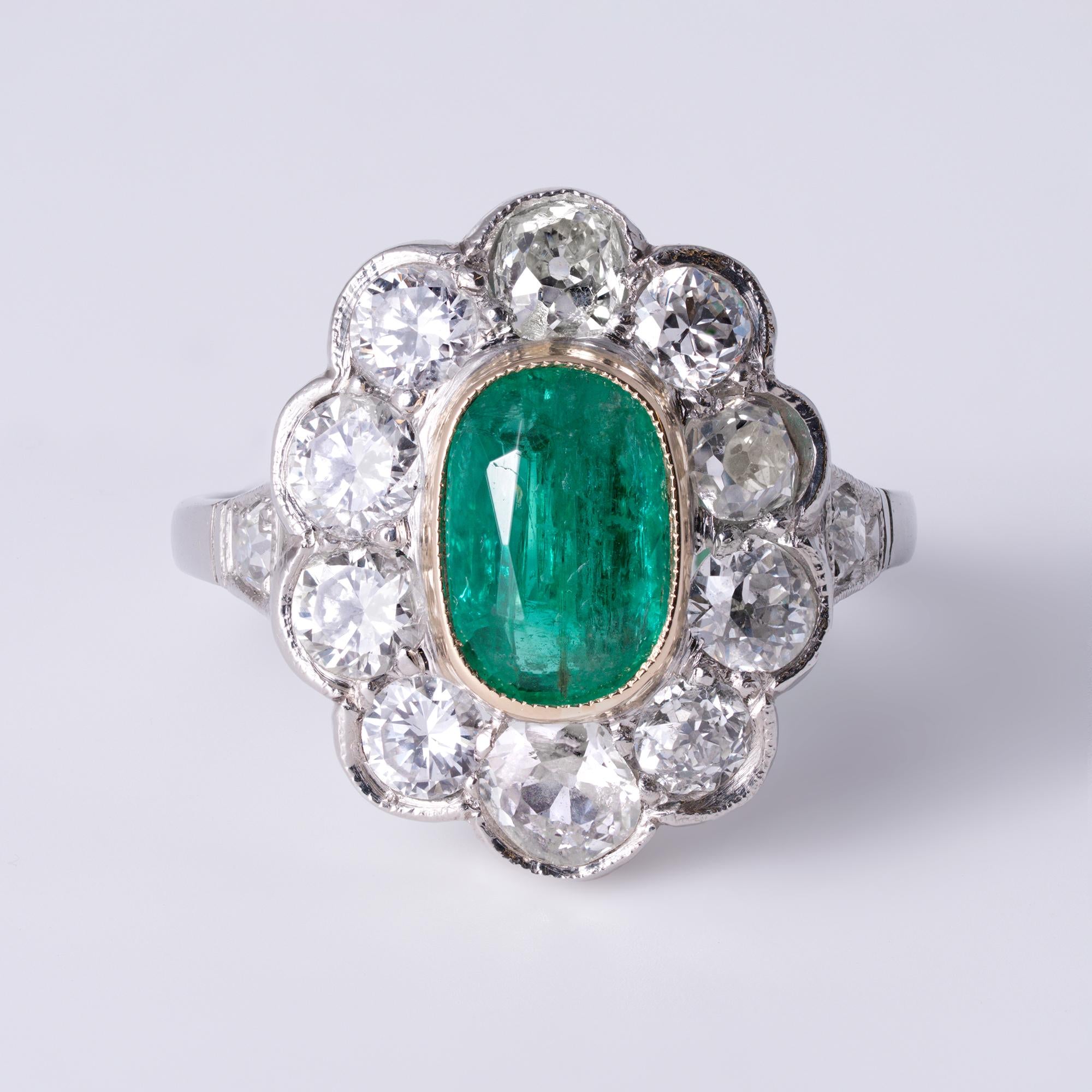 RDY 2.5 Carat Colombian Emerald and Diamond Halo Platinum Engagement Ring