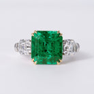 Finest Colombian Emerald No Oil 5.59ct Art Deco Ring, 2.01ct Diamond Sides