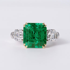 AGL & GIA Finest Colombian Emerald No Oil 5.59ct Art Deco Ring, 2.01ct Diamonds