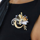Retro Platinum/Gold Diamond & Sapphire Cosmic Brooch Pin-Pendant