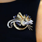 Retro Platinum/Gold Diamond & Sapphire Cosmic Brooch Pin-Pendant