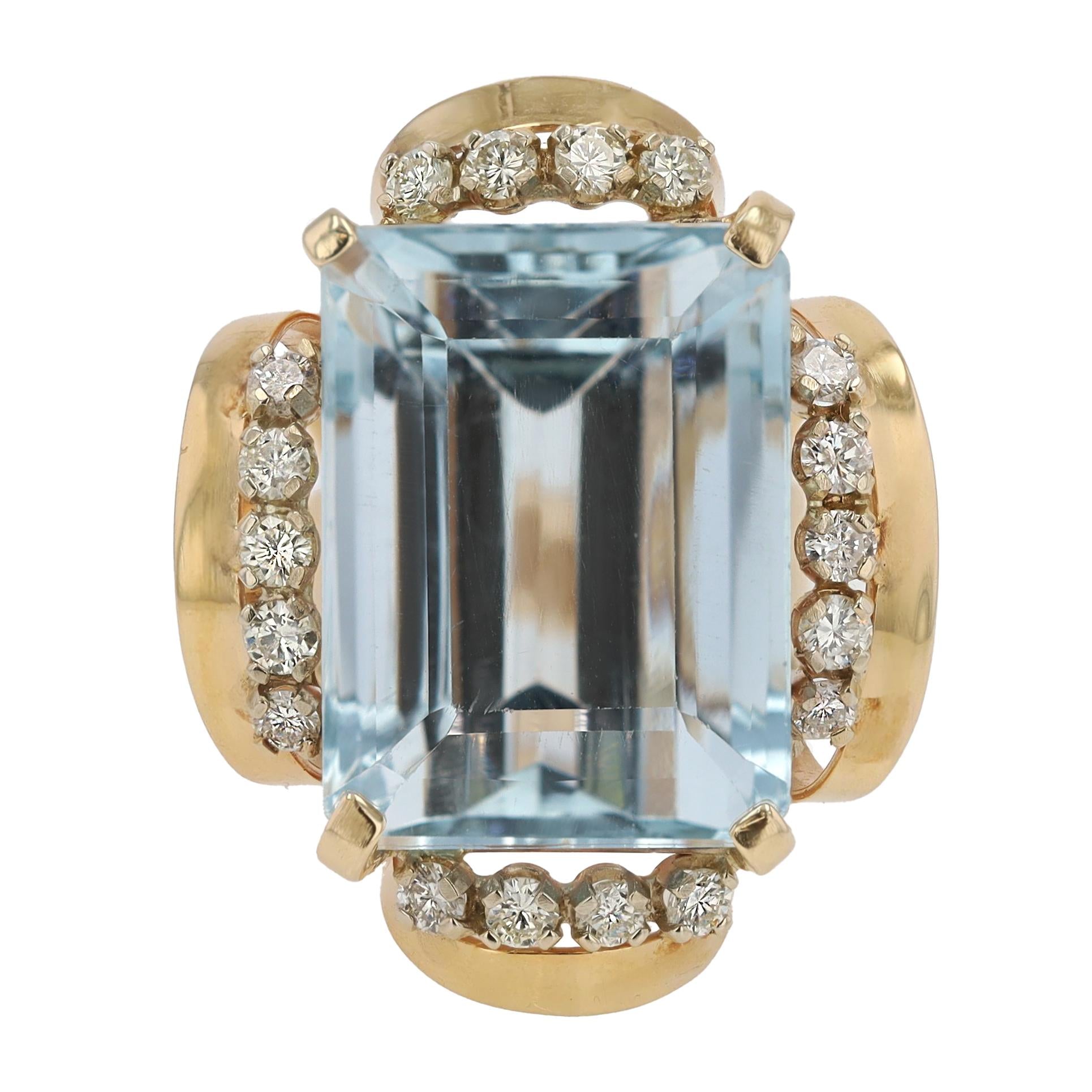 Retro 55 Carat Aquamarine & Diamond Monumental Cocktail Ring