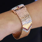 Retro Rose Gold 1940s Diamond Ruby Wide Buckle Bracelet
