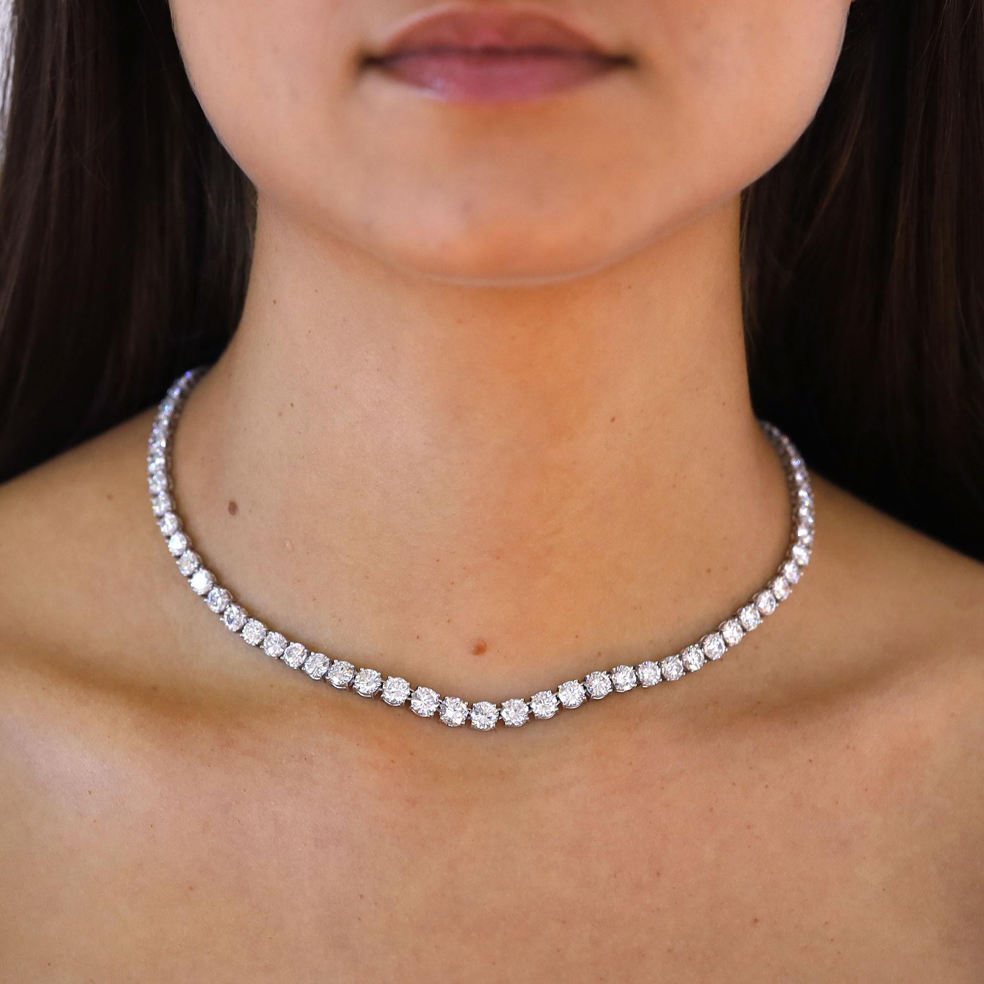 Ruser 25 Carat Diamond Platinum Mid-Century Riviere Necklace