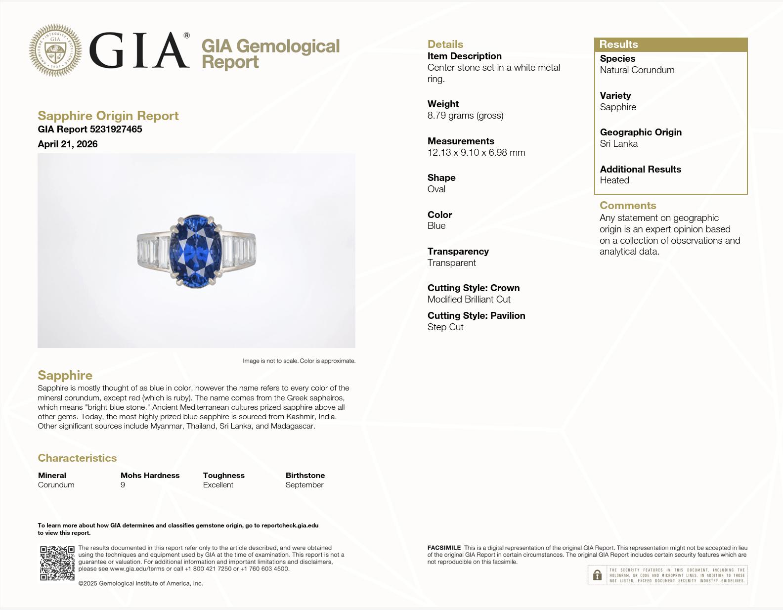 Estate Vintage GIA Certified 6.30 Carat Blue Sapphire & Diamond Ring