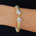 Vintage Signed FOPE Flex'it Mesh Diamond & 18k Gold 2 Tone Open Cuff Bracelet