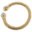 Vintage Signed FOPE Flex'it Mesh Diamond & 18k Gold 2 Tone Open Cuff Bracelet