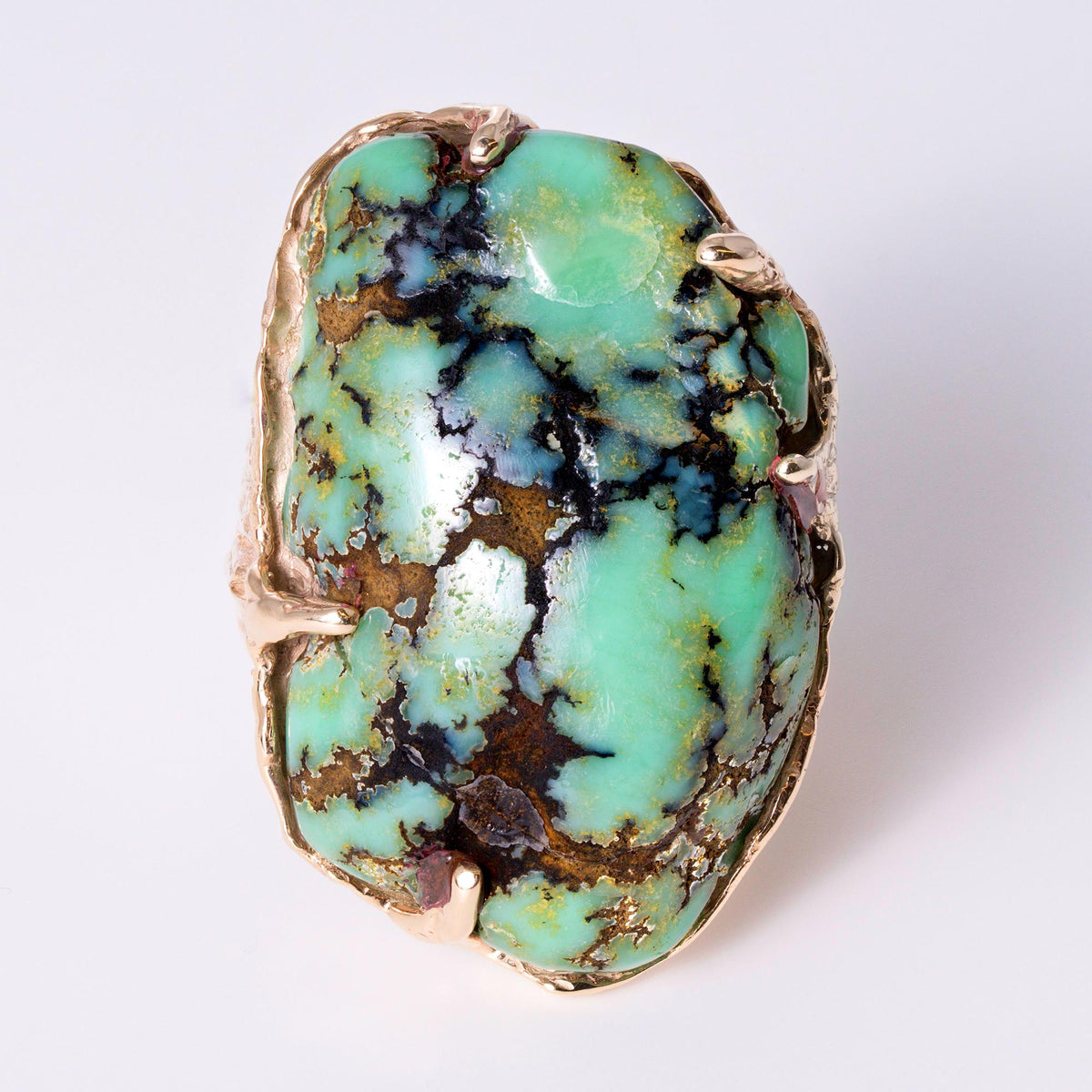 Massive 30 Carat Turquoise 14k Gold Brutalist Cocktail Ring