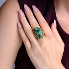 Massive 30 Carat Turquoise 14k Gold Brutalist Cocktail Ring