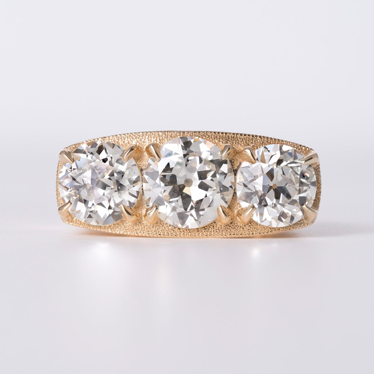 GIA Certified 5.04ctw Old European Diamond 3-Stone 14k Ring