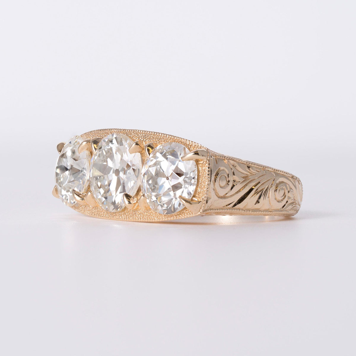 GIA Certified 5.04ctw Old European Diamond 3-Stone 14k Ring