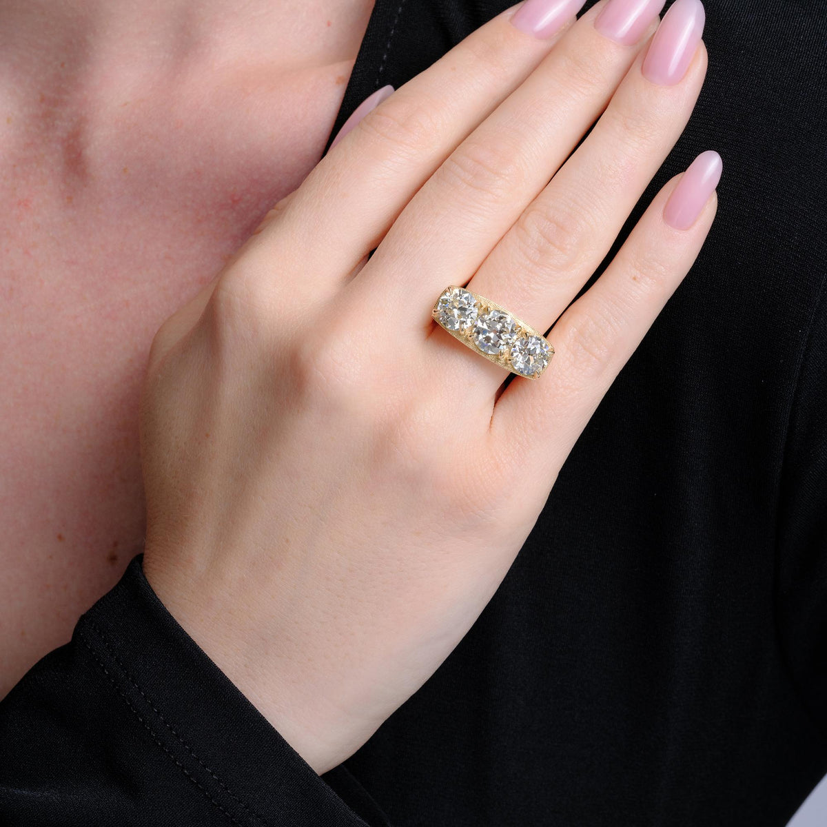GIA Certified 5.04ctw Old European Diamond 3-Stone 14k Ring