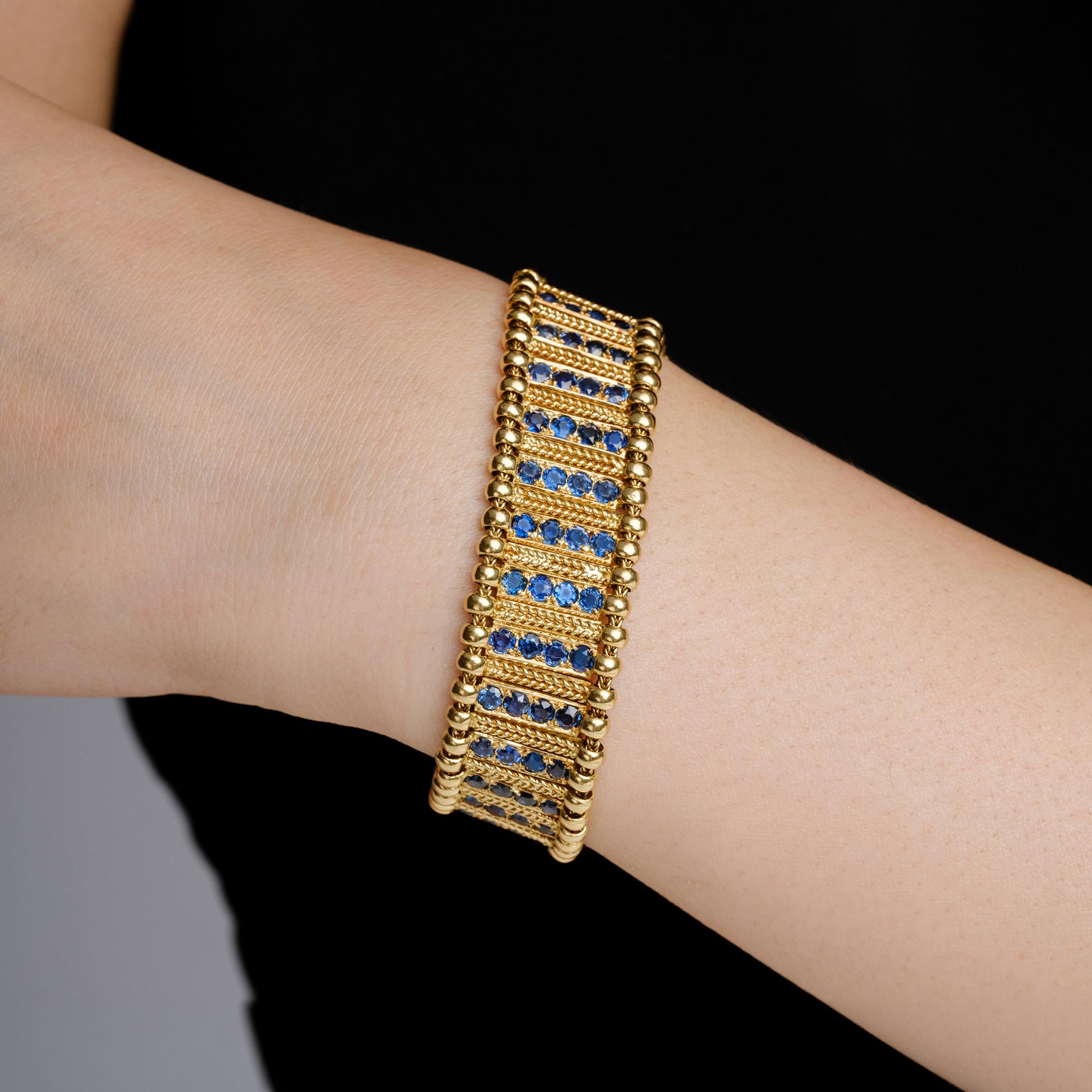 Estate Vintage 1970s Elizabeth Gage Sapphire Gold Supple Link Bracelet