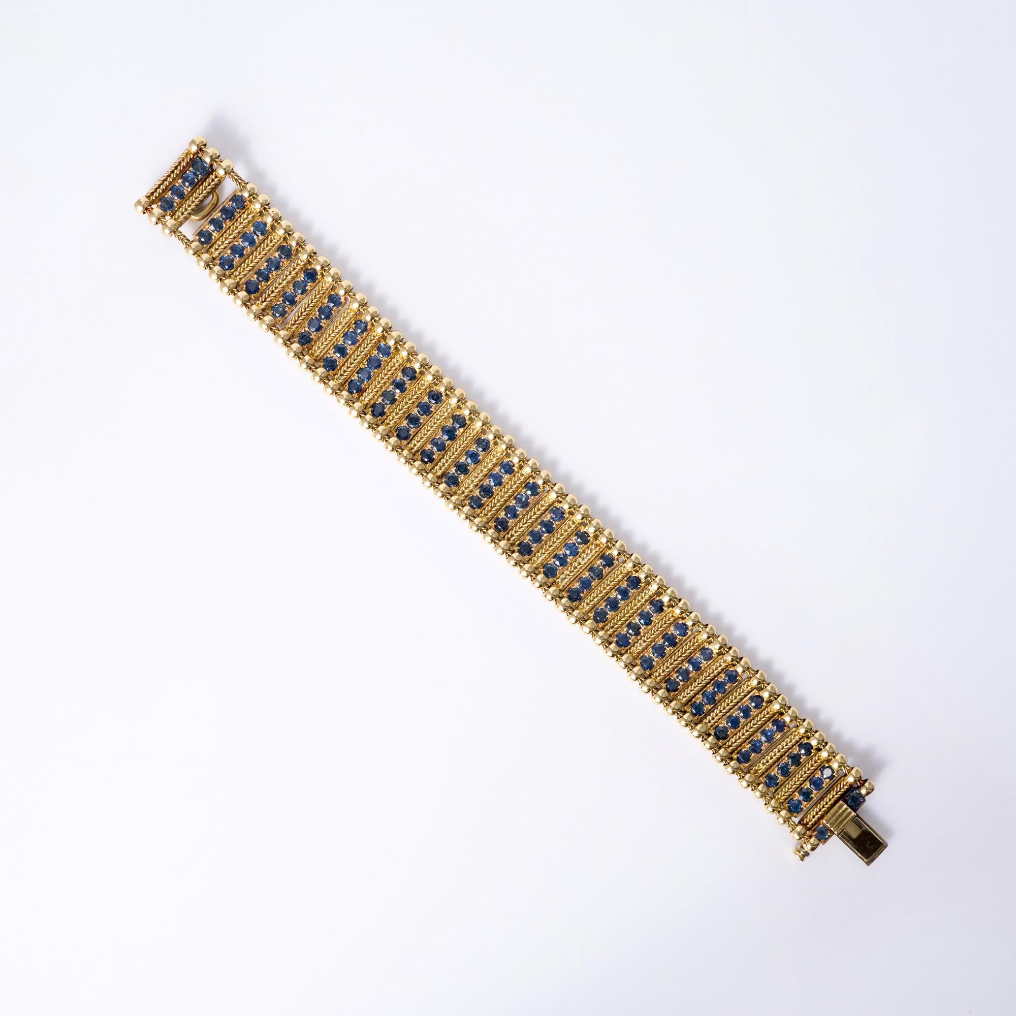 Estate Vintage 1970s Elizabeth Gage Sapphire Gold Supple Link Bracelet