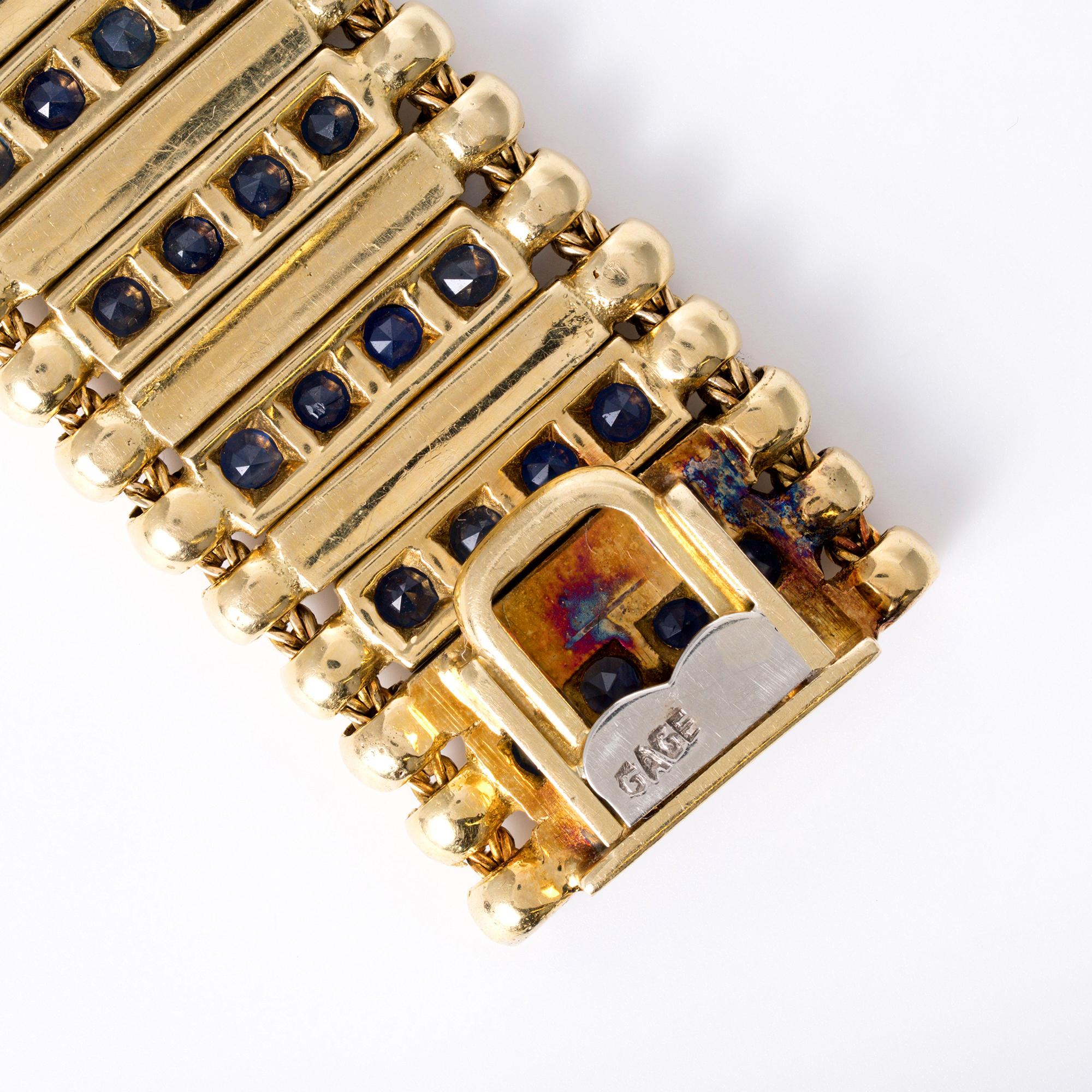 Estate Vintage 1970s Elizabeth Gage Sapphire Gold Supple Link Bracelet