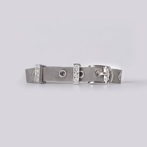 Estate 1970s Italian 14k White Gold Mesh Diamond Buckle Bracelet