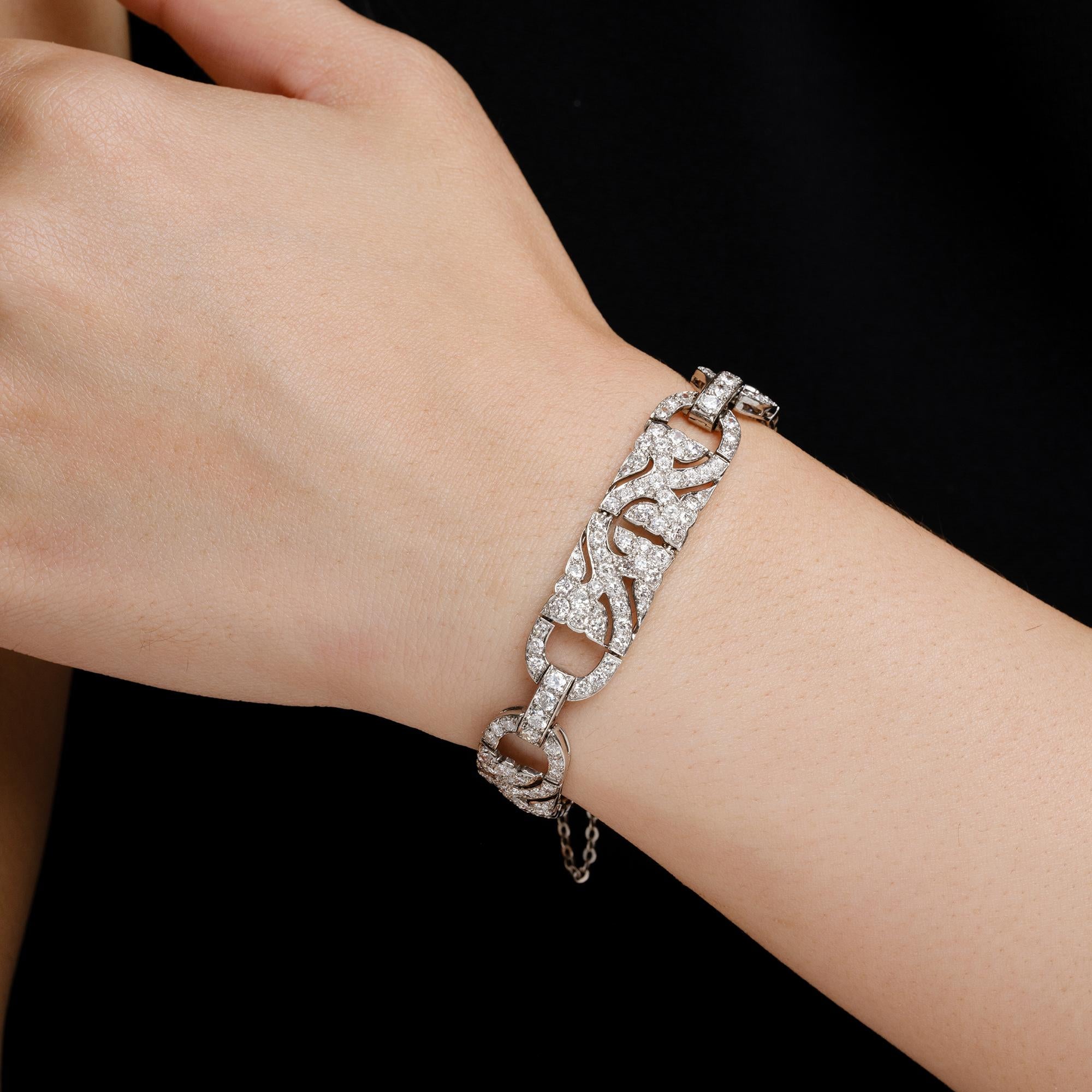 Antique 1920s Cartier 6.50 CT Diamond Art Deco Platinum Filigree Bracelet