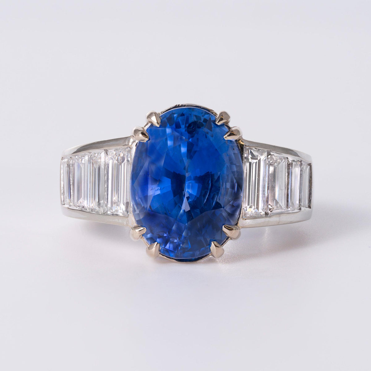 Estate Vintage GIA Certified 6.30 Carat Blue Sapphire & Diamond Ring