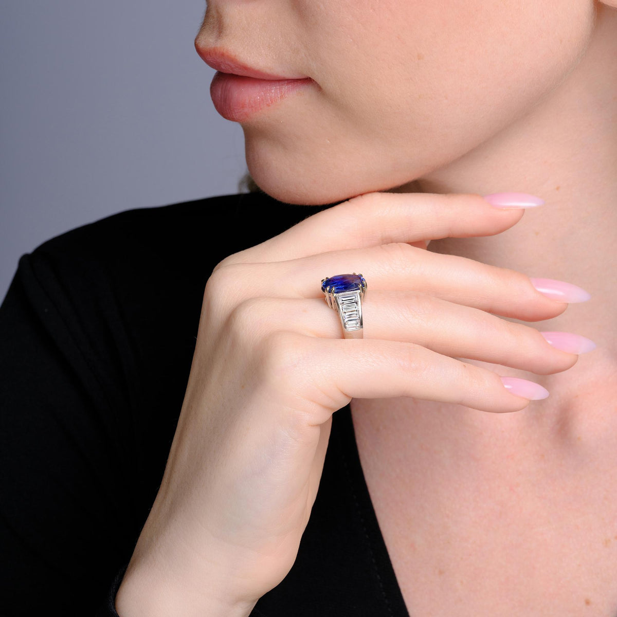 Estate Vintage GIA Certified 6.30 Carat Blue Sapphire & Diamond Ring
