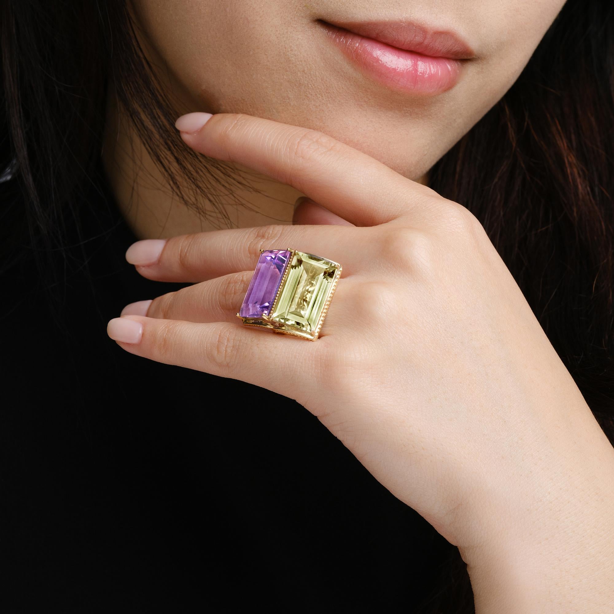 Estate 26 Carat Lavender & Green Amethyst 2 Stone Statement Ring