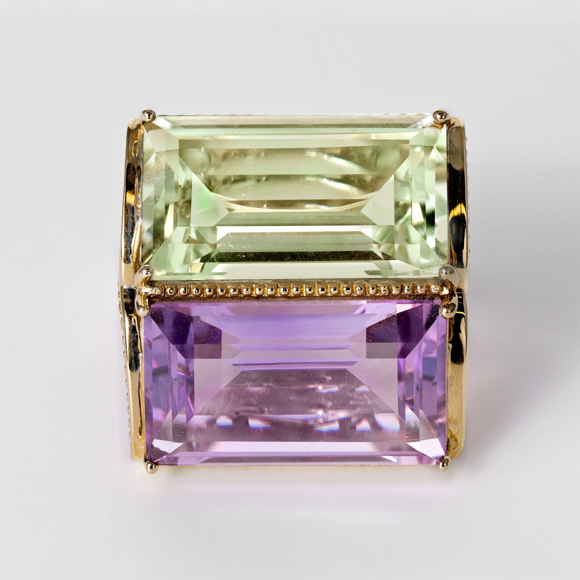 Estate 26 Carat Lavender & Green Amethyst 2 Stone Statement Ring