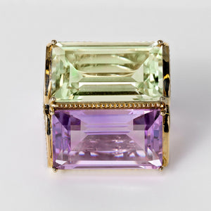 Estate 26 Carat Lavender & Green Amethyst 2 Stone Statement Ring