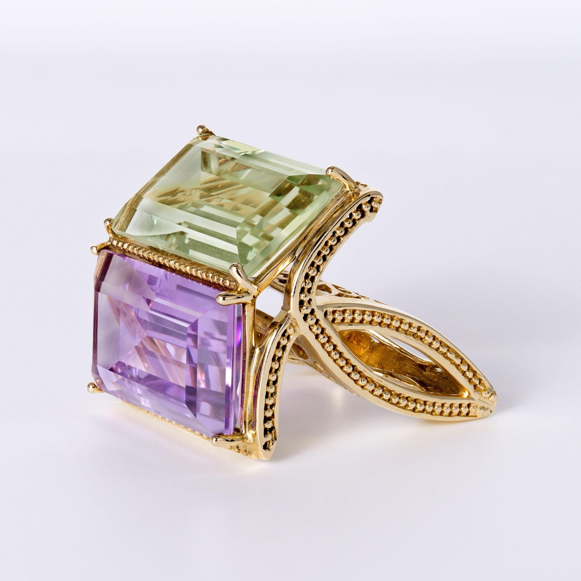 Estate 26 Carat Lavender & Green Amethyst 2 Stone Statement Ring