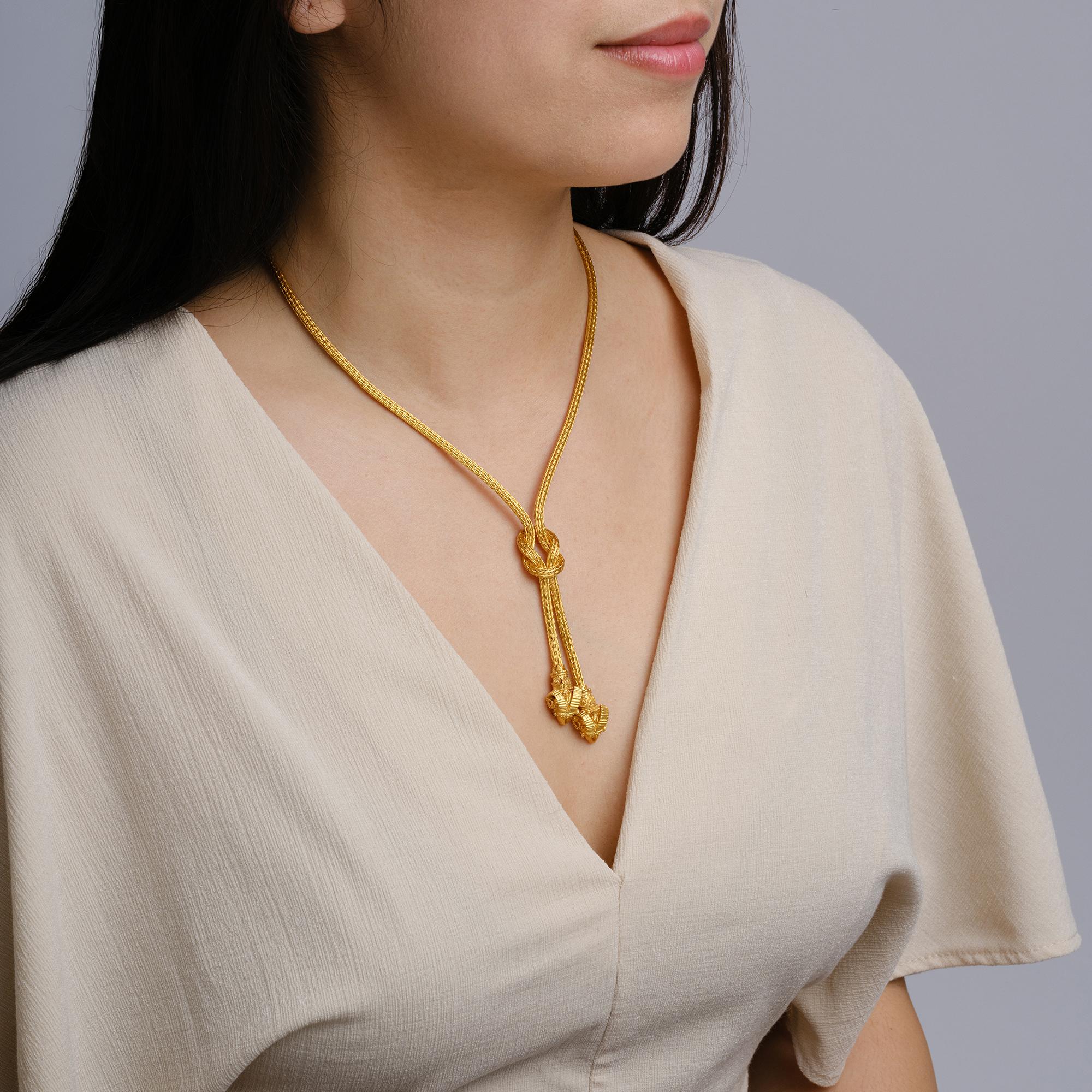 Vintage Lalaounis 18k Gold Rams Head Odyssey Lariat Necklace
