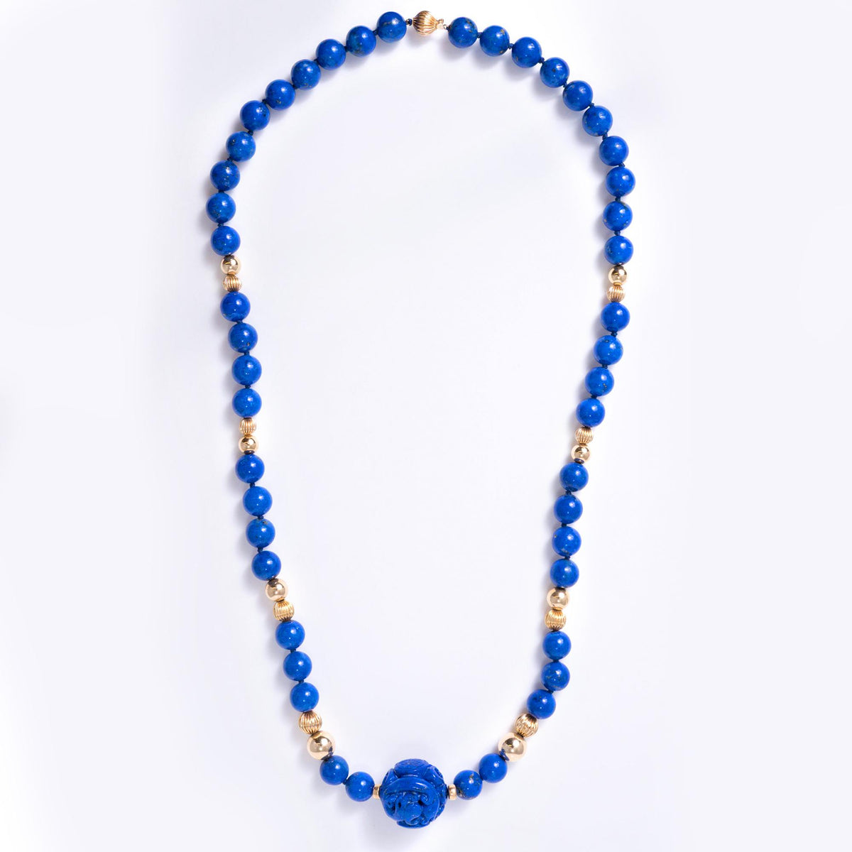 Vintage Mid Century Lapis Lazuli Longevity Bead Necklace