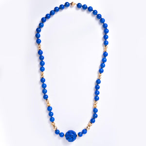 Vintage Mid Century Lapis Lazuli Longevity Bead Necklace