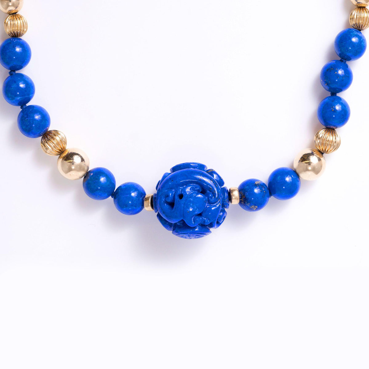 Vintage Mid Century Lapis Lazuli Longevity Bead Necklace