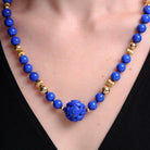 Vintage Mid Century Lapis Lazuli Longevity Bead Necklace